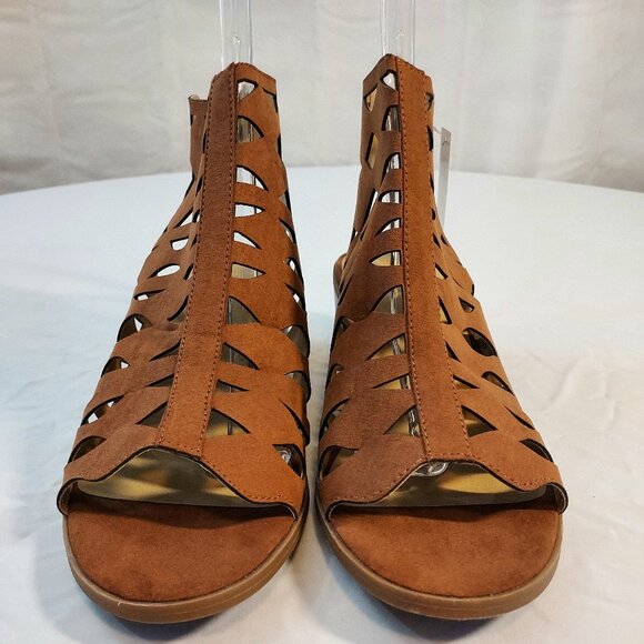 Womens Bongo Brown Block Heels Sandals Cutout Ankle Bootie Open Toe Shoe size 11 - Picture 7 of 12